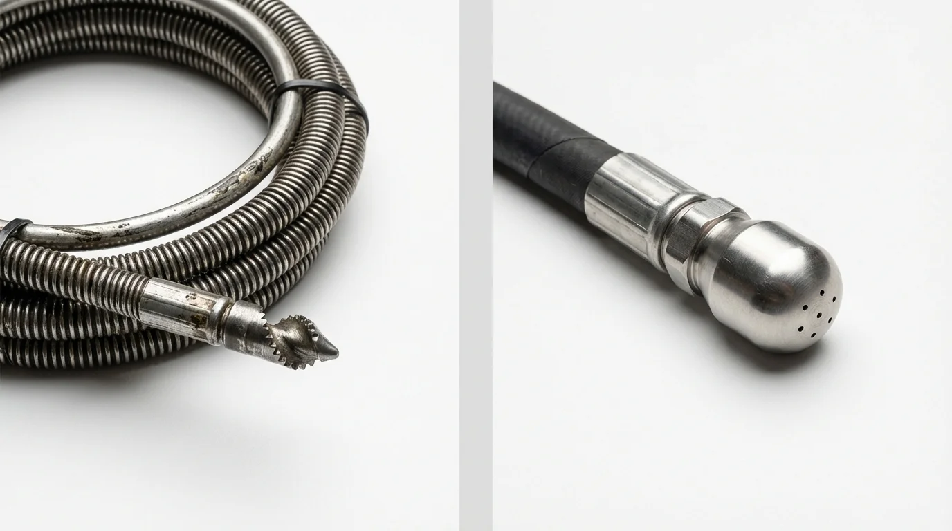 Drain snake cable and hydro jetting nozzle used for drain cleaning in Gallup, NM