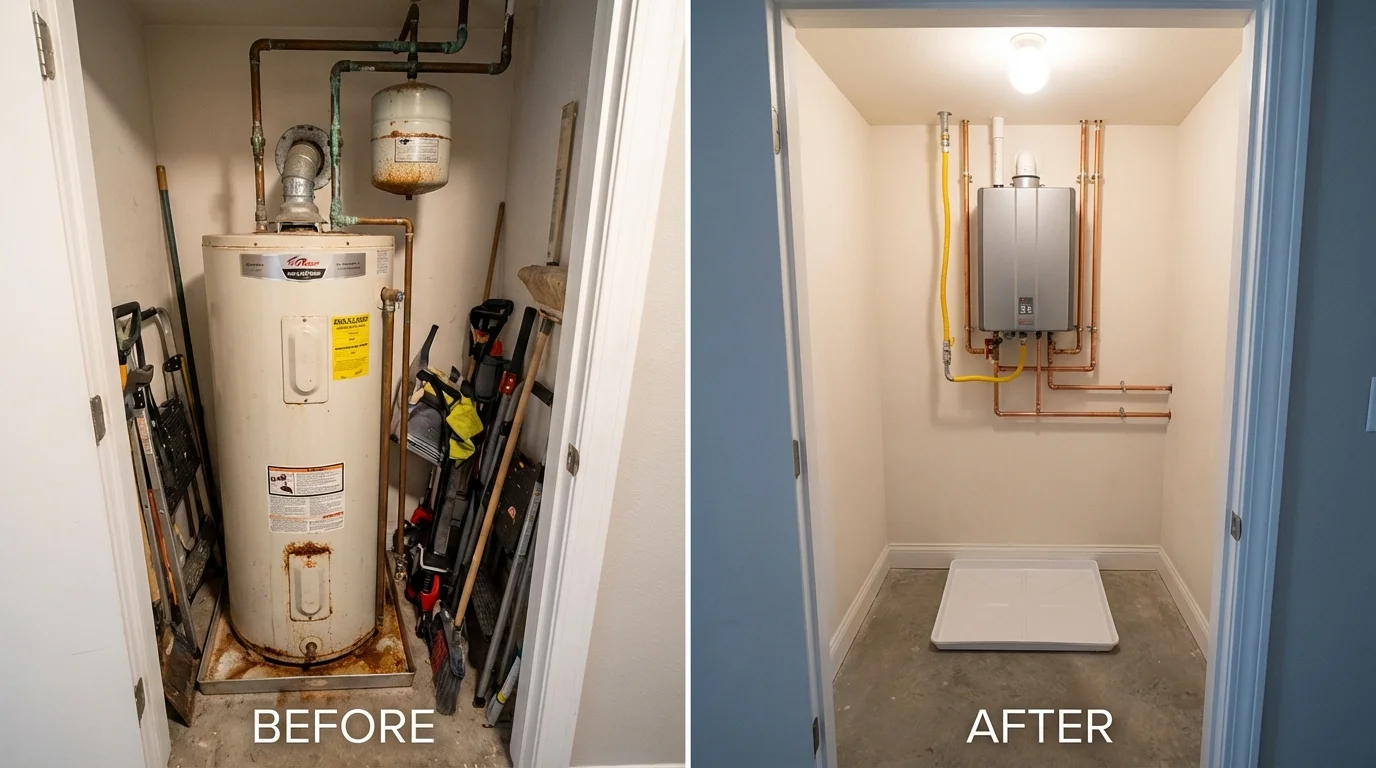 Tank water heater versus wall-mounted tankless unit comparison for Gallup, NM homeowners