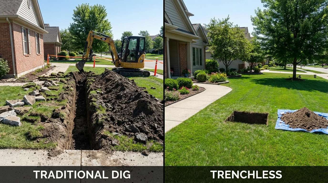 Trenchless sewer repair with minimal yard damage versus traditional excavation in Gallup, NM